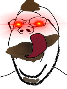 thumbnail of 4125 - glasses glowing glowing_eyes licking_lips poop smile soyjak stubble subvariant_wholesome_soyjak tongue variant_gapejak.png